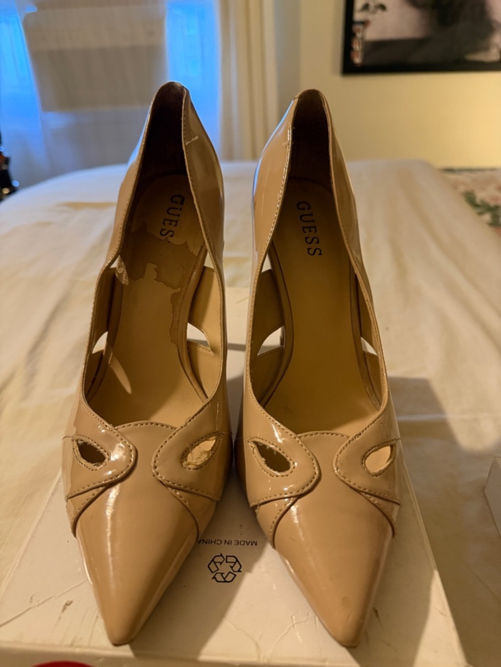 GUESS Blush Patent Pointed-Toe Cutout Pumps